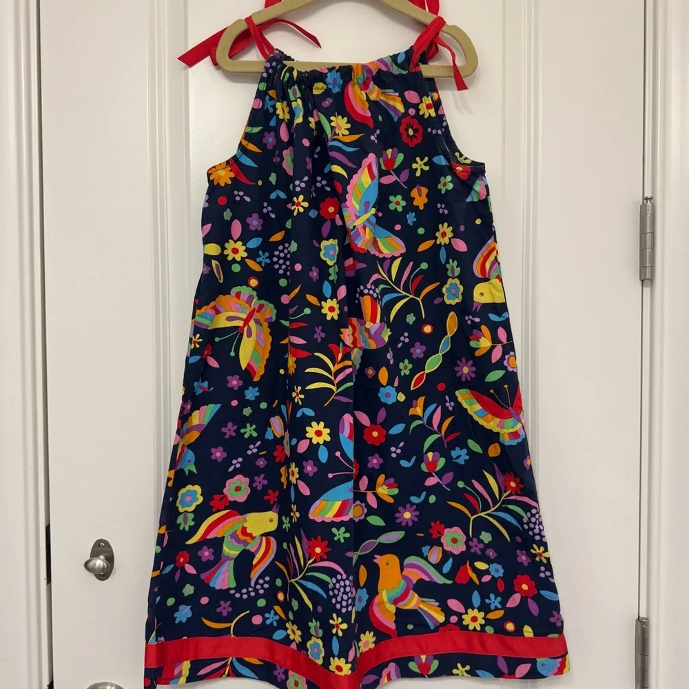 Hanna Andersson A-line Dress Navy Floral and Bird Print 140/10
